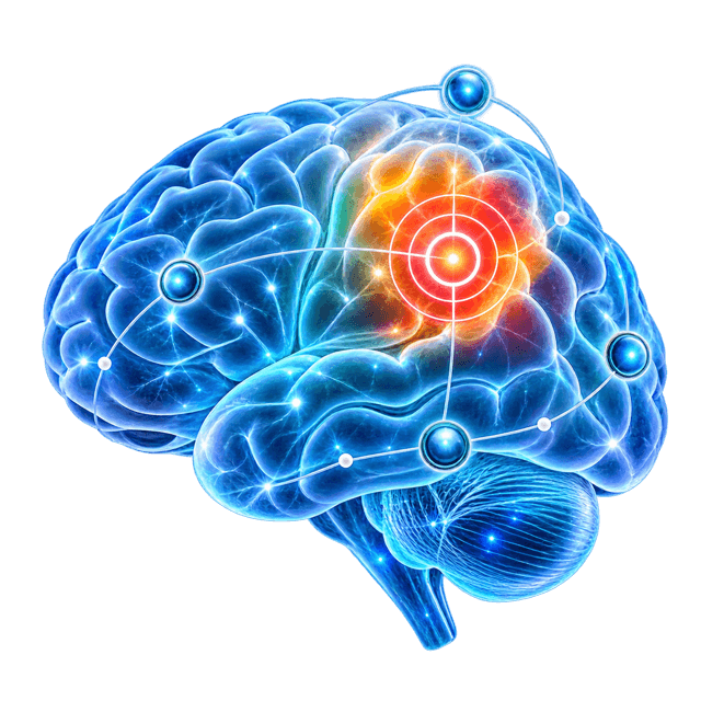 3D brain scan with a highlighted learning target